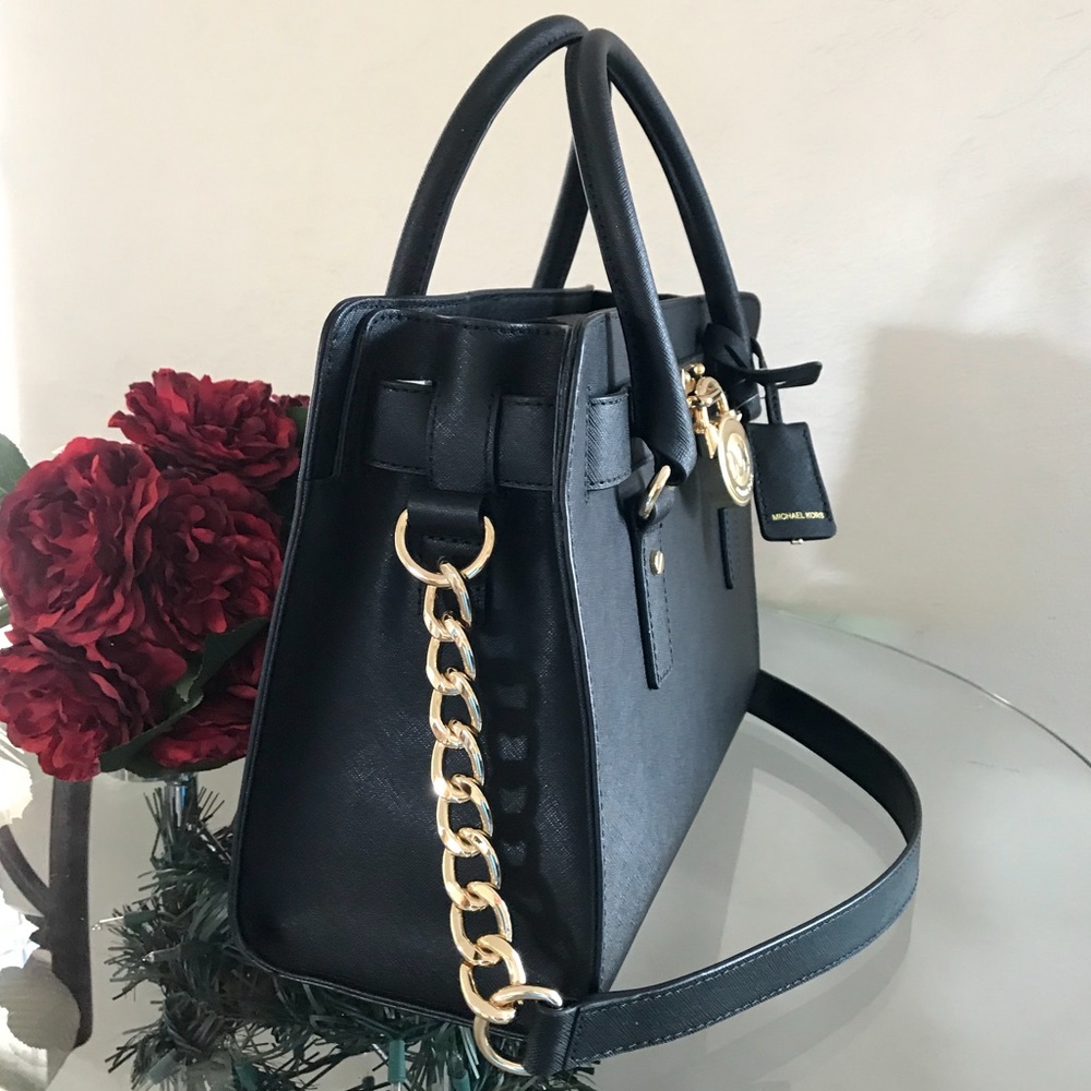Michael Kors Hamilton Black Leather Satchel Bag - Picture 3 of 8